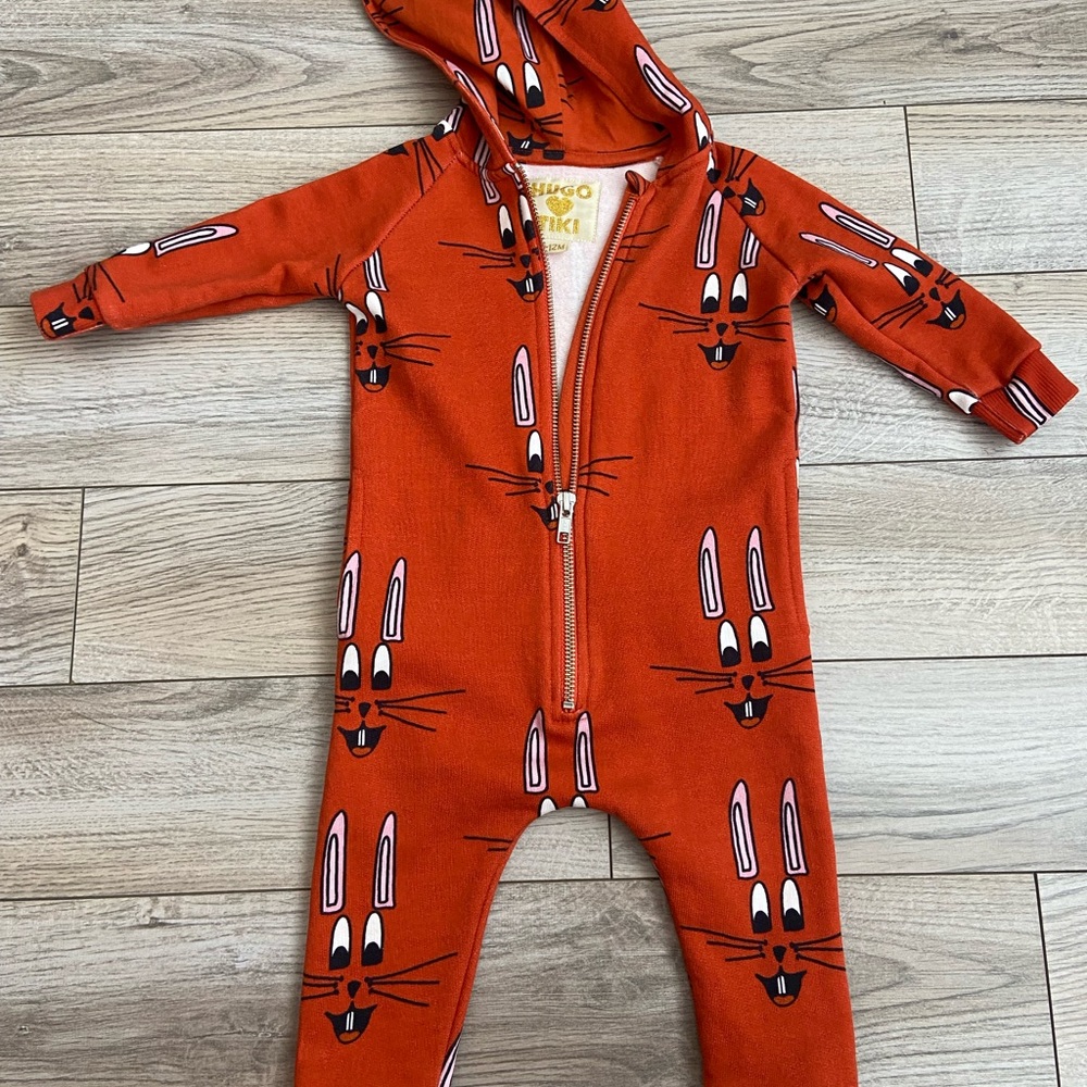 Hugo loves tiki unisex baby bunny zip up one piece outfit sz 6-12mos